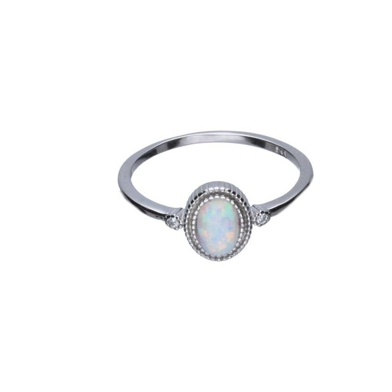 SREBRNY PIERŚCIONEK 925 OPAL BIAŁY R.11