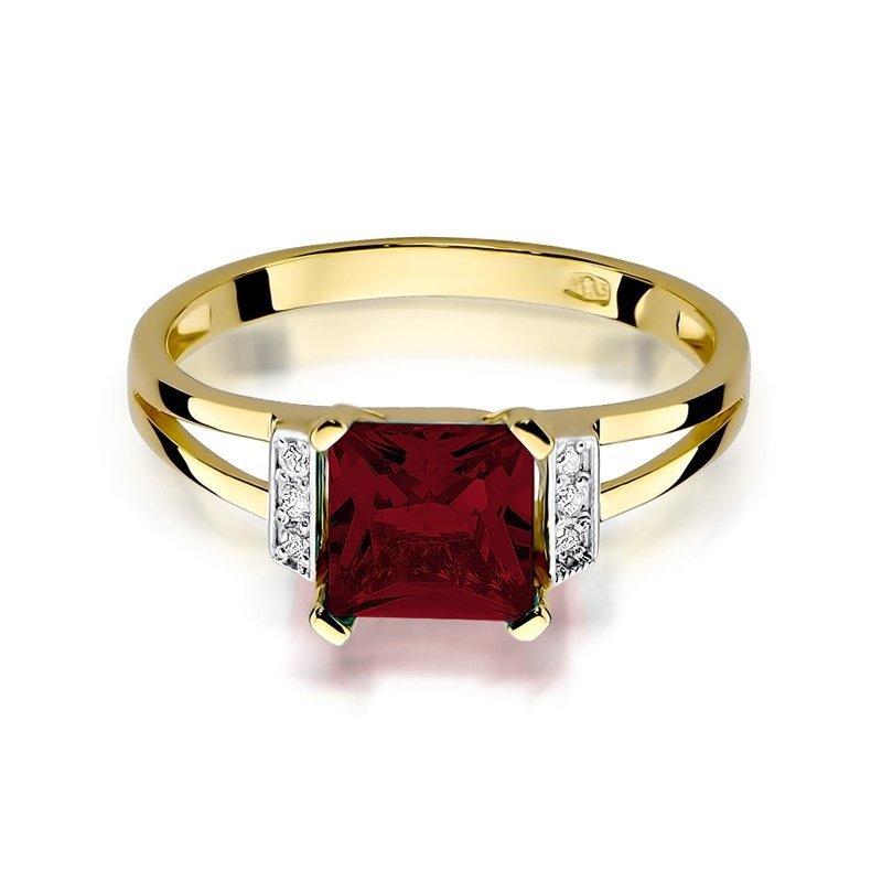 Pierścionek złoty 585 z brylantami 0,03ct granatem 1,30ct W-103
