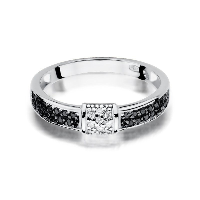 Pierścionek złoty 585 z czarnymi i białymi brylantami 0,19ct W-297