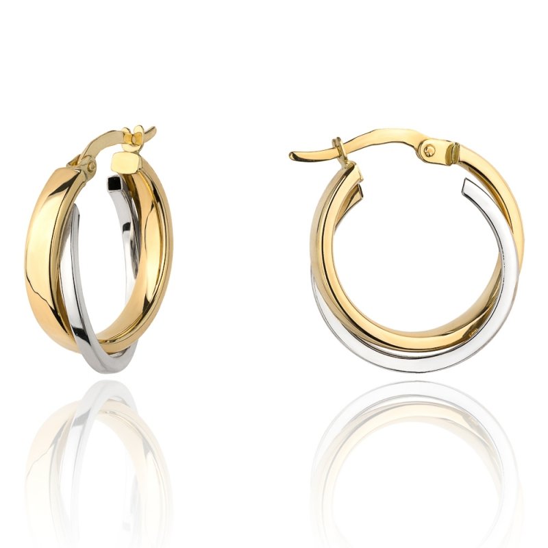 Kolczyki złote 585 koła kółka 18mm białe i żółte złoto