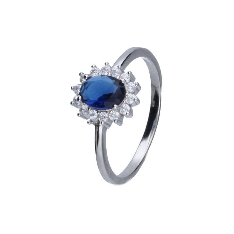 SREBRNY PIERŚCIONEK 925 MARKIZA GRANATOWA CYRKONIA R.23