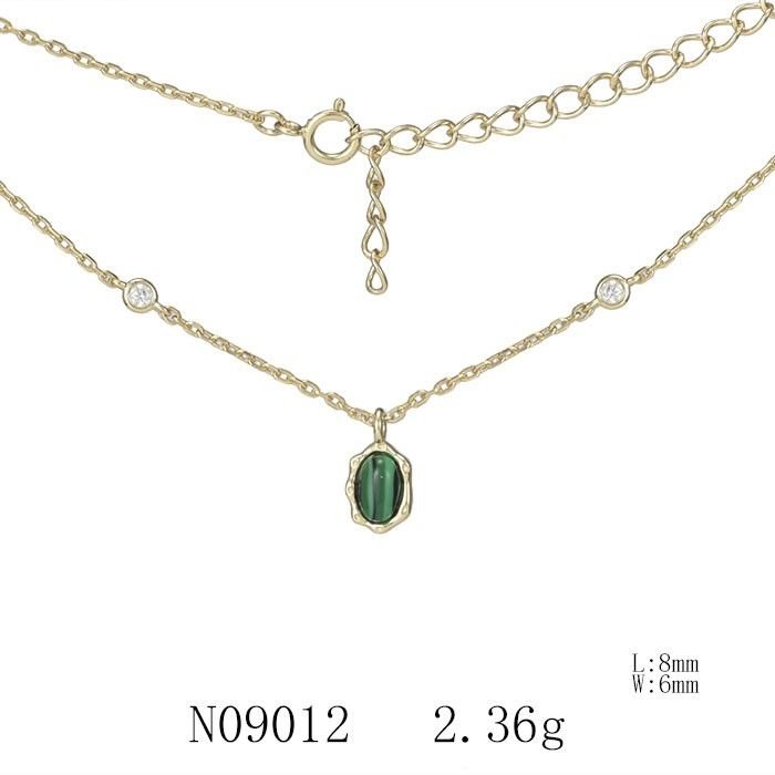 ŁAŃCUSZEKI SREBRNY 925 POZŁACANY Z MALACHITEM