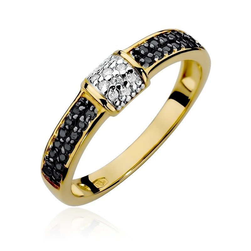 Pierścionek złoty 585 z czarnymi i białymi brylantami 0,19ct W-297