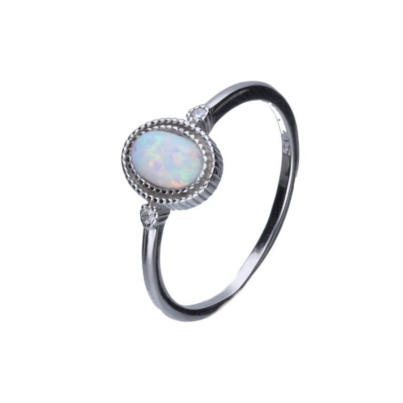 SREBRNY PIERŚCIONEK 925 OPAL BIAŁY R.13