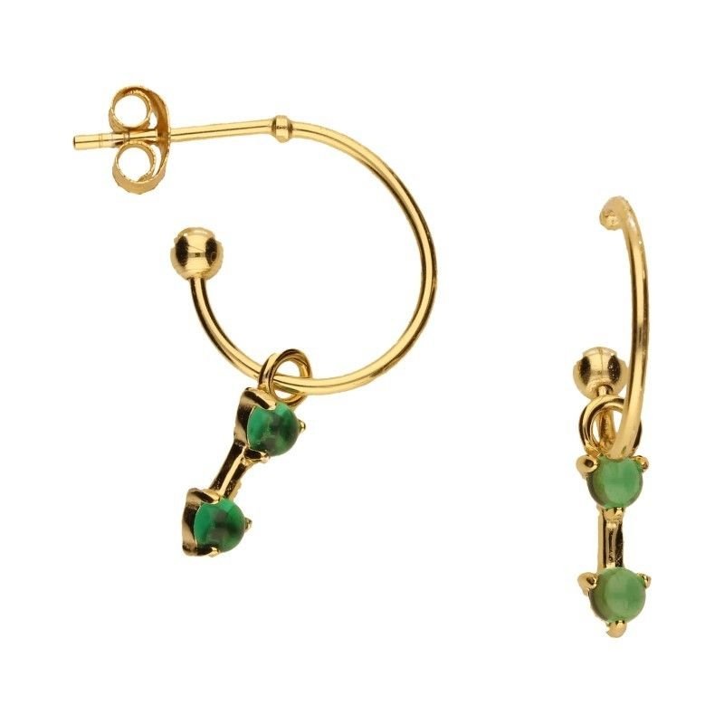 KOLCZYKI SREBRNE 925 POZŁACANE KÓŁKA Z ZIELONYMI KAMIENIAMI