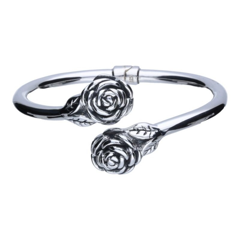 Bransoletka srebrna 925 sztywna elegancka róże