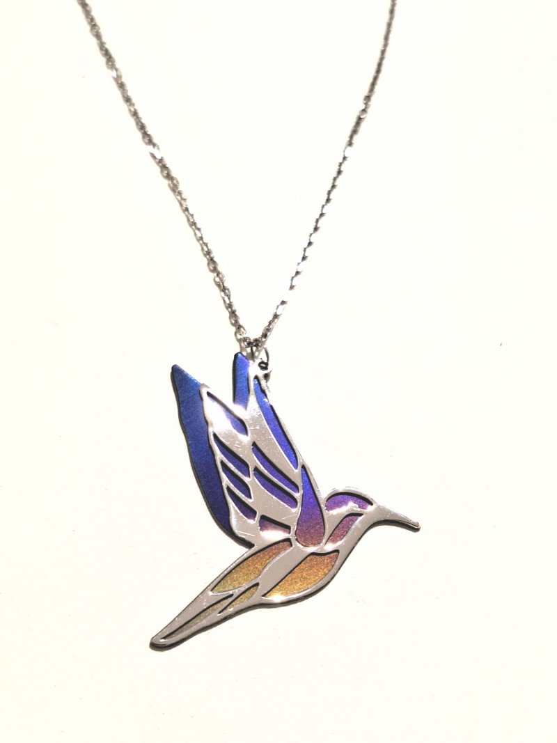 NASZYJNIK TYTAN I SREBRO 925 PTASZEK PTAK KOLIBER