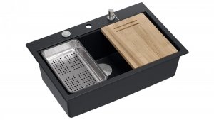 Quadron Marc zlewozmywak kuchenny czarny/pure carbon zestaw 6w1