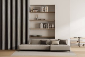 Lamele ścienne Dąb sonoma 30x270 cm panel akustyczny Woodline czarny filc 6 mm