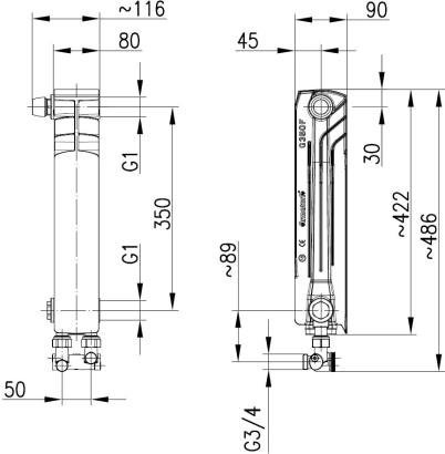 Armatura G350F/D Grzejnik z podłączeniem dolnym żeberko zasilające proste