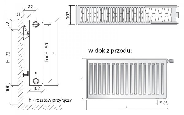 Grzejnik stalowy Cosmo KV22 600x920 kaloryfer płytowy, lewy +uchwyty