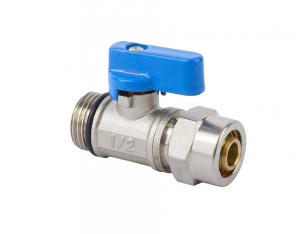 Zawór ze złączką na rurę Pex 16 1/2" Niebieski