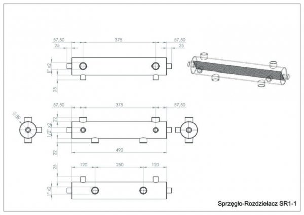 Sprzęgło hydrauliczne z rozdzielaczem do dwóch obiegów 60 kW 1&quot; DN 25 ocieplone