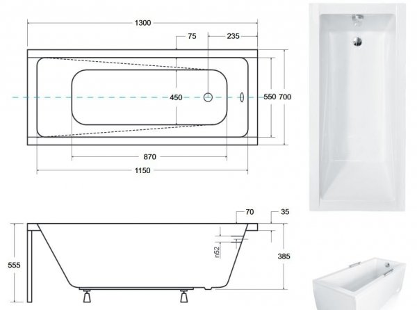 Besco Modern wanna akrylowa 130x70 prostokątna