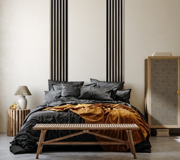 Lamele ścienne Woodline panel akustyczny na czarnym filcu Czarny mat 30x270 cm