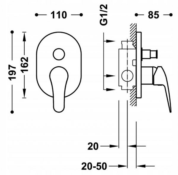 Zestaw natryskowy podtynkowy Tres z baterią natryskową 2-drożną