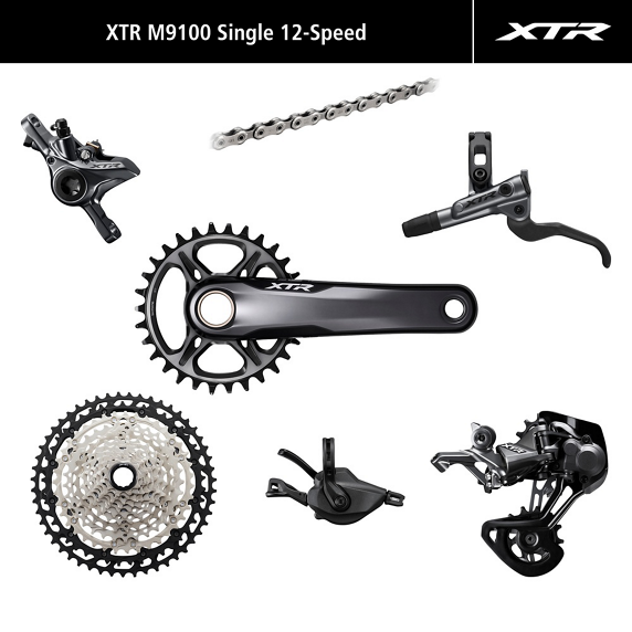 Grupa Shimano XTR M9100 — 1×12, hamulce 2-tłoczkowe, korba 175 mm, zębatka 36T, kaseta 10–51, Clamp Band