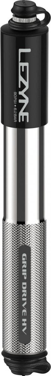 Pompka ręczna Lezyne Grip Drive HV Medium — srebrna, 90 PSI (24 cm)