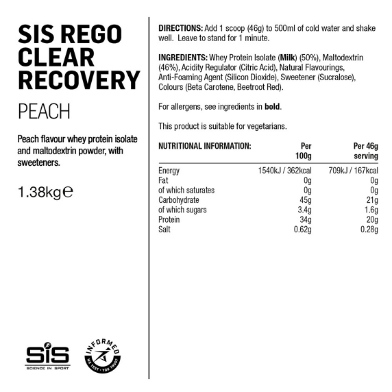 SIS Rego Clear Recovery Powder 1,38 kg brzoskwinia