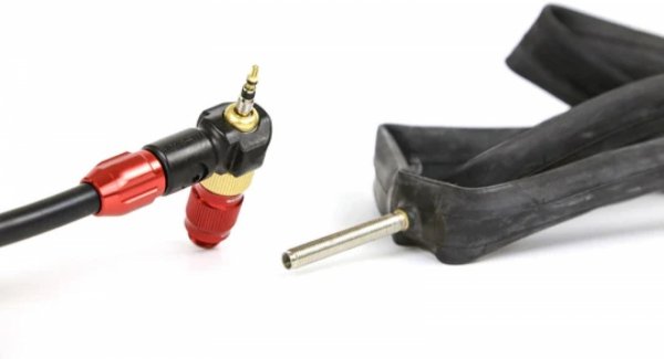 Wąż do pompki podłogowej Lezyne Nylon Braided Hose z głowicą ABS-1 Pro — red gloss