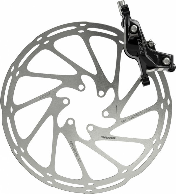 Hamulce hydrauliczne SRAM Level Silver Stealth — przód, czarne, 4-tłoczkowe, przewód 950 mm