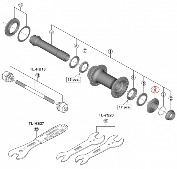 Stożek z kapą do piasty przedniej Shimano HB-MT400 prawy