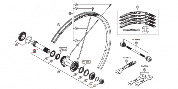 Oś piasty przedniej Shimano WH-MT15/WH-MT15-A-F15