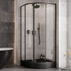 BESCO Kabina prysznicowa z brodzikiem 80x80x190 Zarya Black 80 + brodzik Alex Stone Effect Black 80 ZB-ALS80-190