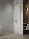 NEW TRENDY Kabina prysznicowa NESTA GOLD BRUSHED WALK-IN U 90x200 szkło czyste 8mm Active Shield 2.0 - WSPORNIK KĄTOWY K-1740-WL
