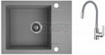 AQUAFORM - zlewozmywak granitowy MARANELLO 440 X 570 X 215 - 1 komora z 1/2 ociekacza, SZARY + syfon oszczędzający miejsce z korkiem automatycznym + bateria stojąca z wylewką elastyczną  AQ.901-1013506