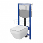 CERSANIT - Set C31 - stelaż podtynkowy AQUA 50 PNEU QF + miska zawieszana CREA SQUARE CleanOn + deska SLIM antybakteryjna, wolnoopadająca, z funkcją łatwego wypinania  S701-810