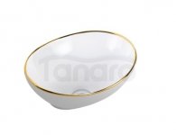 AQUAFORM - umywalka nablatowa CORDOBA GOLDEN LINE owalna 41x33 cm, kolor biały i złoty rant  AQ.448-0121241