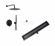 ARMATURA KRAKÓW KFA MOZA BLACK zestaw natryskowy podtynkowy z baterią 3 funkcyjną 5039-501-81 +  AQUALine - Odpływ liniowy posadzkowy czarny/black 2w1 pod płytkę 70cm L04BK700