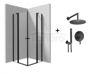 DEANTE Zestaw kabina drzwi uchylne KERRIA PLUS 90x100 + zestaw prysznicowy ARNIKA NERO NAC_N9QP