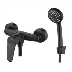 KUCHINOX - Bateria natryskowa ATEZ ścienna z zestawem natryskowym Czarna BTK_041D 