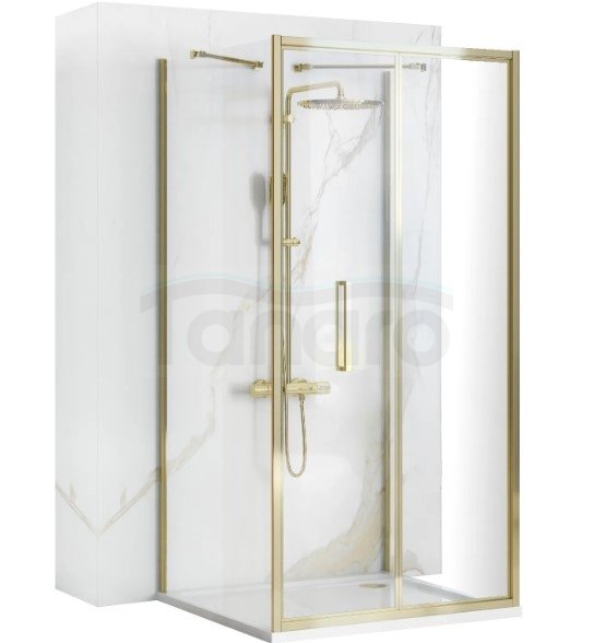 REA - Kabina Prysznicowa Przyścienna RAPID FOLD GOLD/ZŁOTA składane drzwi 100 + ścianka 80 x2 + ramię x2