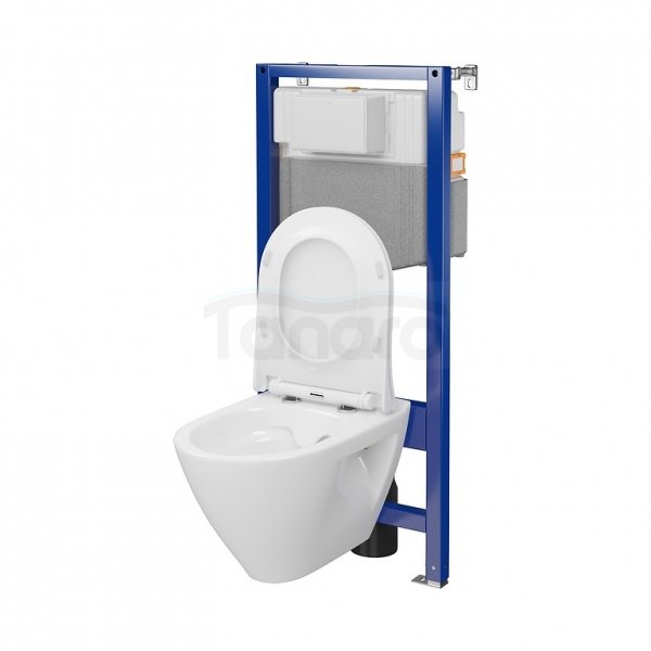 CERSANIT - Set C34 - stelaż podtynkowy AQUA 50 MECH QF + miska zawieszana MILLE PLUS CleanOn + deska duroplastowa SLIM antybakteryjna, wolnoopadająca, z funkcją łatwego wypinania  S701-813