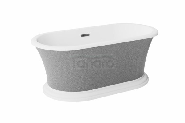 BESCO Wanna wolnostojąca Ziva Glam Srebrna 160x75 + klik-klak z przelewem szczelinowym gun metal, postument biały #WWA160ZSSGR