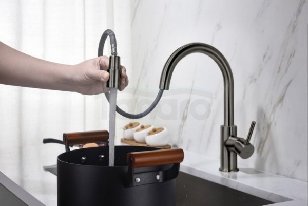 BLUE WATER BATERIA KUCHENNA Z WYCIĄGANĄ WYLEWKĄ Plaza- grafit gun metalic