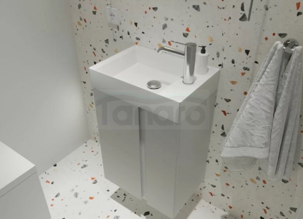 KROFAM - Umywalka UNIQ Solid Surface, biały z otworem na baterię  UN 5035-0