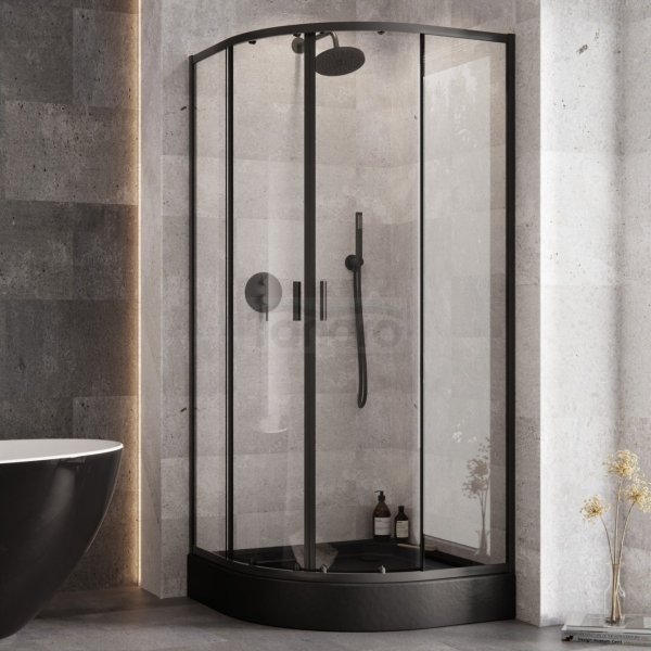 BESCO Kabina prysznicowa z brodzikiem 80x80x190 Zarya Black 80 + brodzik Alex Stone Effect Black 80 ZB-ALS80-190