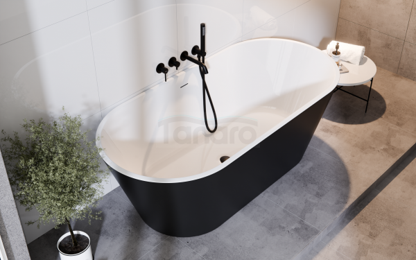 BESCO Wanna wolnostojąca Deeva Matt B&amp;W 180x80 + maskownica odpływu złota #WWA-180DMBG