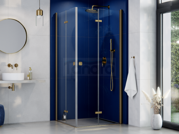 BESCO Kabina kwadratowa składana 90x90x195 Exo-H 90 Brushed Gold KEHZS-90-195