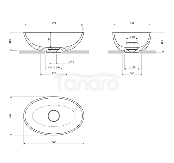 OMNIRES umywalka nablatowa, 50 x 32 cm SHELL M+ biały mat SHELL500UNBM