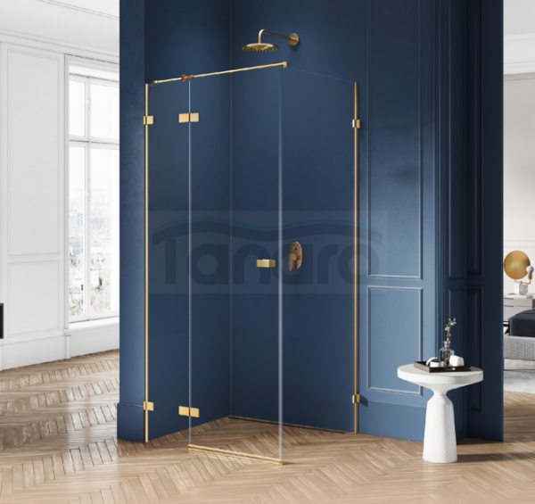 NEW TRENDY - Kabina prysznicowa prostokątna AVEXA GOLD BRUSHED EXK-1748/49 Złote Profile 90x110x200