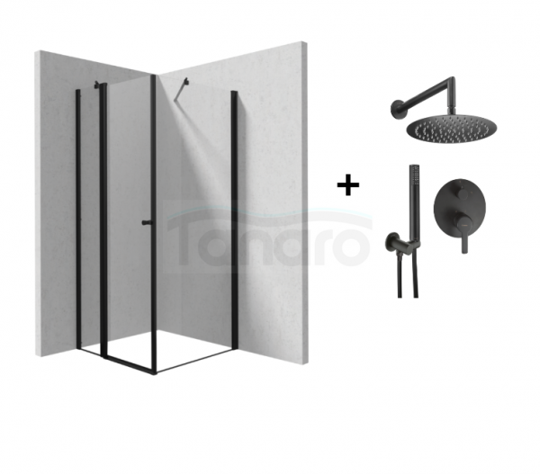 DEANTE Zestaw kabina drzwi uchylne KERRIA PLUS 100x120 + zestaw prysznicowy ARNIKA NERO NAC_N9QP