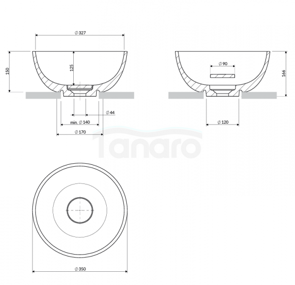 OMNIRES umywalka nablatowa, Ø35 cm SHELL M+ biały połysk SHELL350UNBP