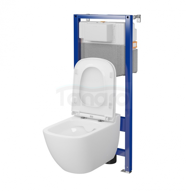 CERSANIT - Set C25 - stelaż podtynkowy AQUA 50 PNEU QF + miska zawieszana CASPIA CleanOn + deska SLIM antybakteryjna, wolnoopadająca, z funkcją łatwego wypinania  S701-804