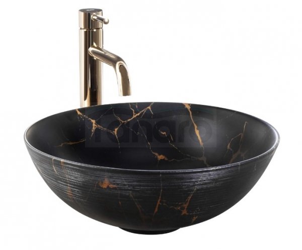 REA - Umywalka nablatowa STELLA Black Marble Brush