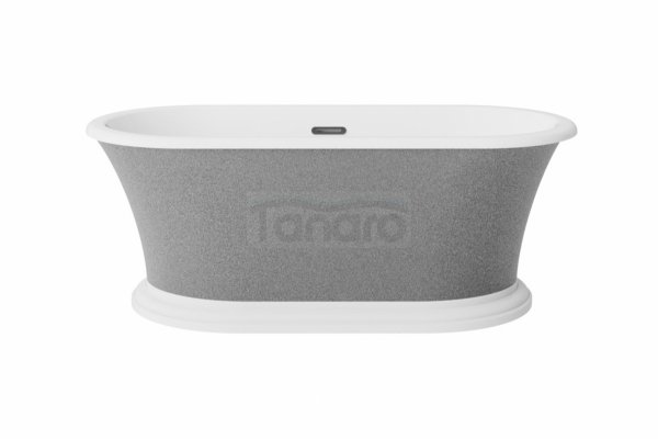 BESCO Wanna wolnostojąca Ziva Glam Srebrna 160x75 + klik-klak z przelewem szczelinowym gun metal, postument biały #WWA160ZSSGR